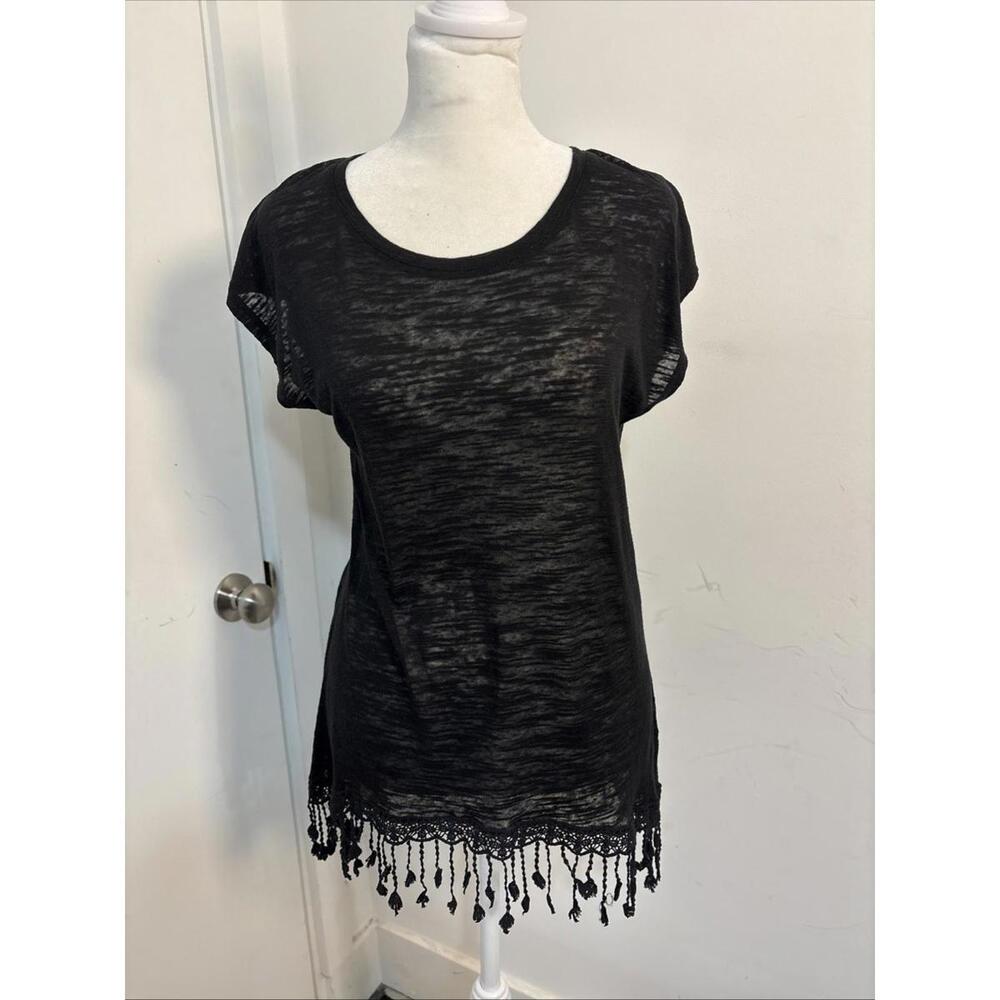 NWT Cato Black Tunic Eyelet Lace Crochet Fringe Medium New Boho Whimsygoth